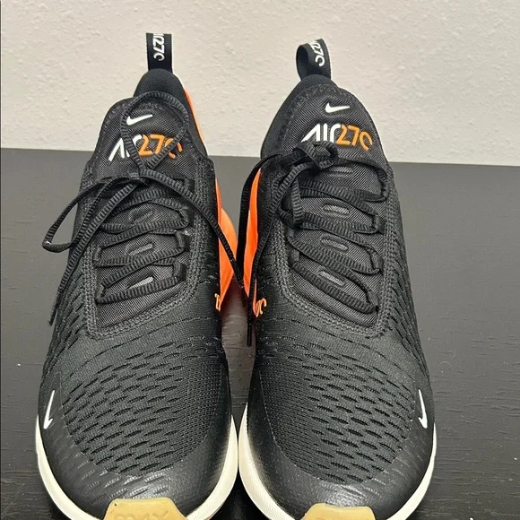 Nike Air Max 270 Black and Orange Athletic Shoes - Picture 2 of 15